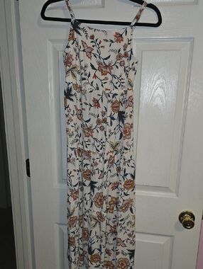 Old Navy Cream Floral‎ Maxi Dress with Navy & Rust Accents